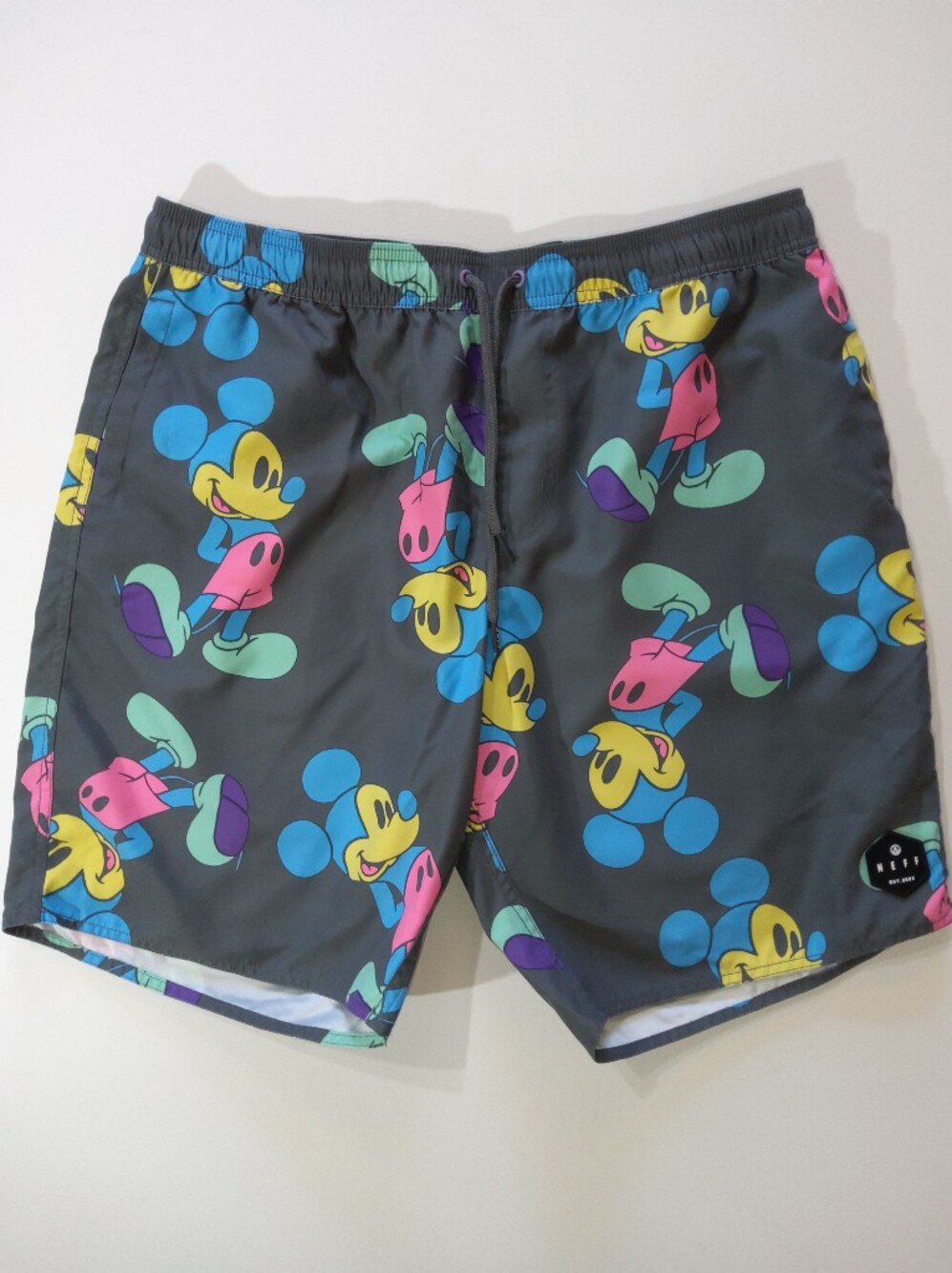 Disney Collection By Neff Board Shorts Mens XL Grey Pastel Mickey Mouse Print